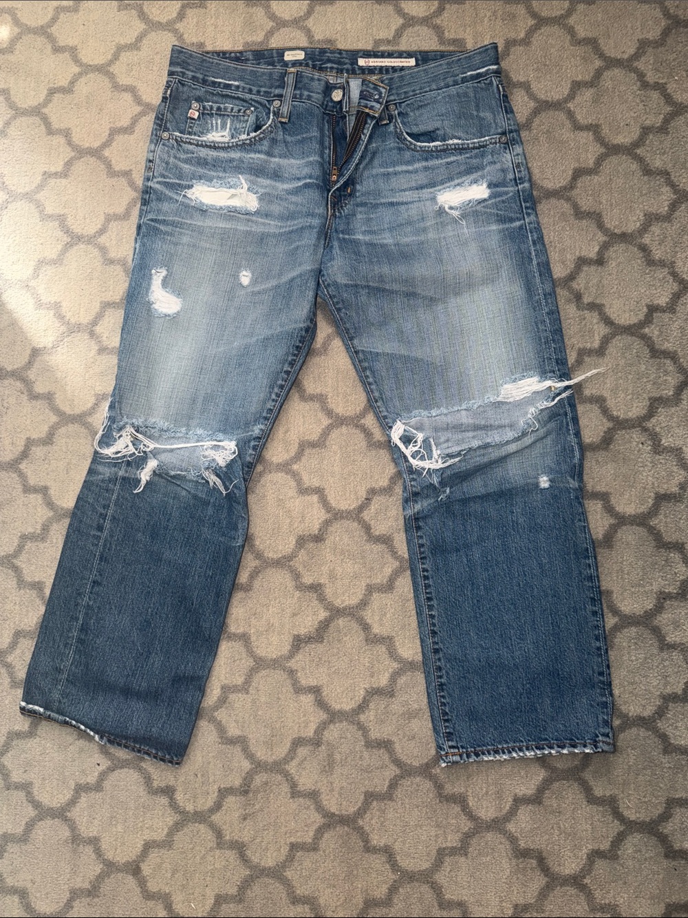 Ag Adriano Goldschmied “Ex Boyfriend Crop Jeans in Faded Blue Wash